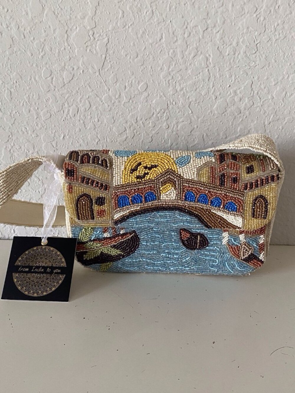 Handcrafted in India Venice Italy Scene Beaded Shoulder Bag Viral NEW